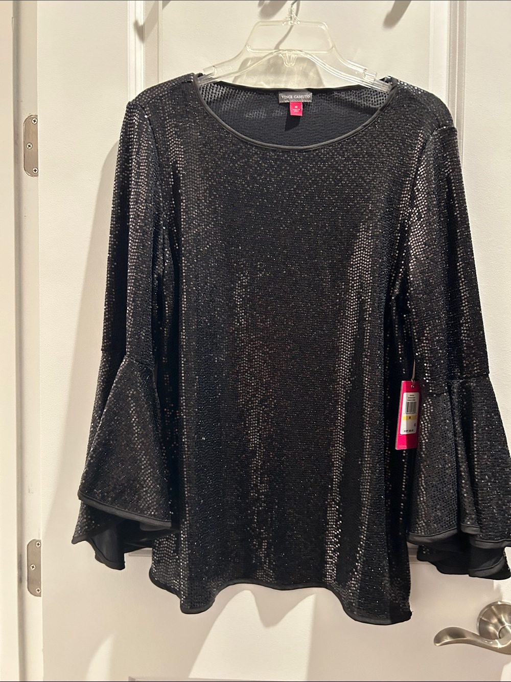 Vince Camuto Black Shimmer Bell Sleeve Top